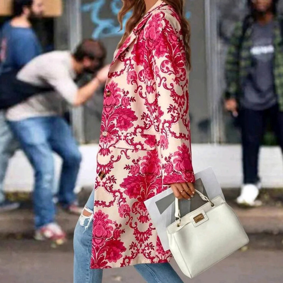 Floral Print Front Button Casual All-Match Long Sleeve Jacket - Picture 6 of 6